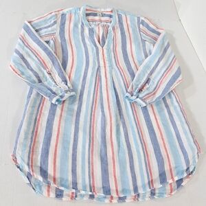 LL Bean Premium Washable Linen Striped Split Neck Tunic